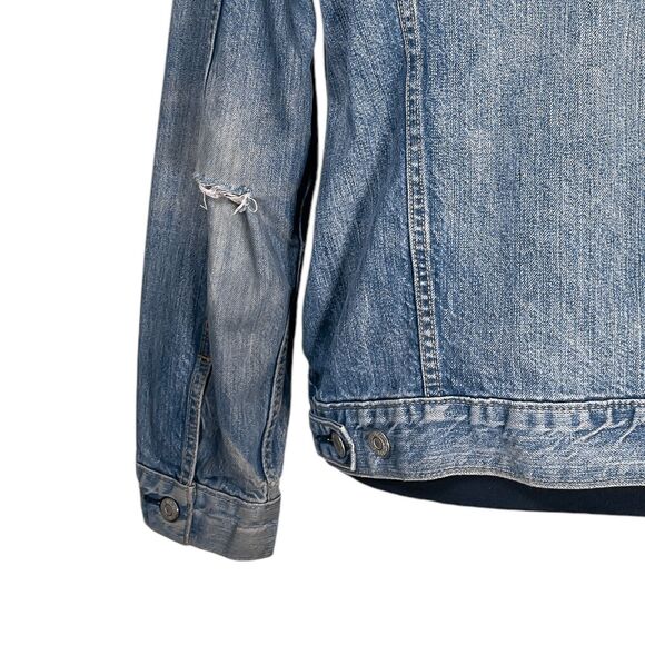 Levi's Denim Jacket Men's Blue Distressed Trucker Red Tab 100% Cotton Size Large - Picture 11 of 12